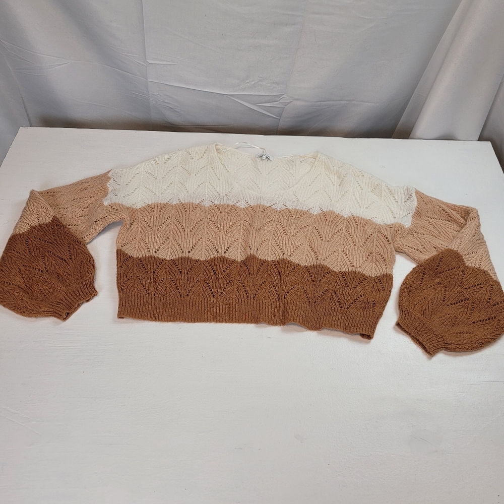 Crescent Cream and Brown Knit Sweater